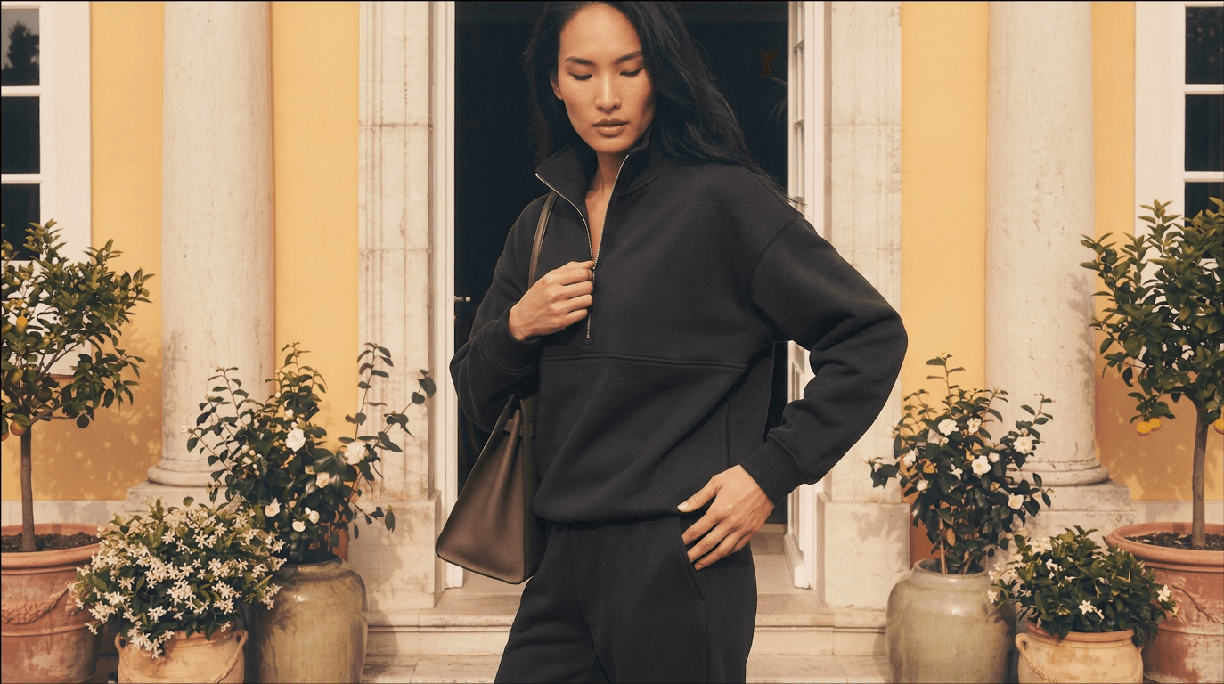 Vyroona Soho half-zip set in black — alternate colorway.